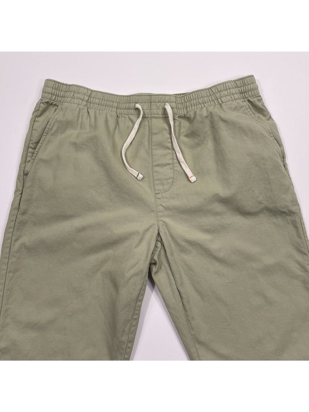 Wellen Mens M 28L Green Cotton Linen Blend Elastic Waist Drawstring Casual Pants